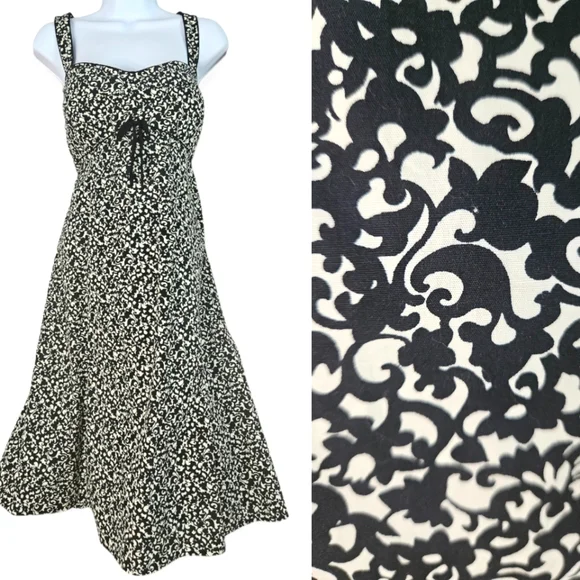 NWOT Karin Stevens black & white smocked fit & flare A-line dress Womens 16 - Picture 1 of 8